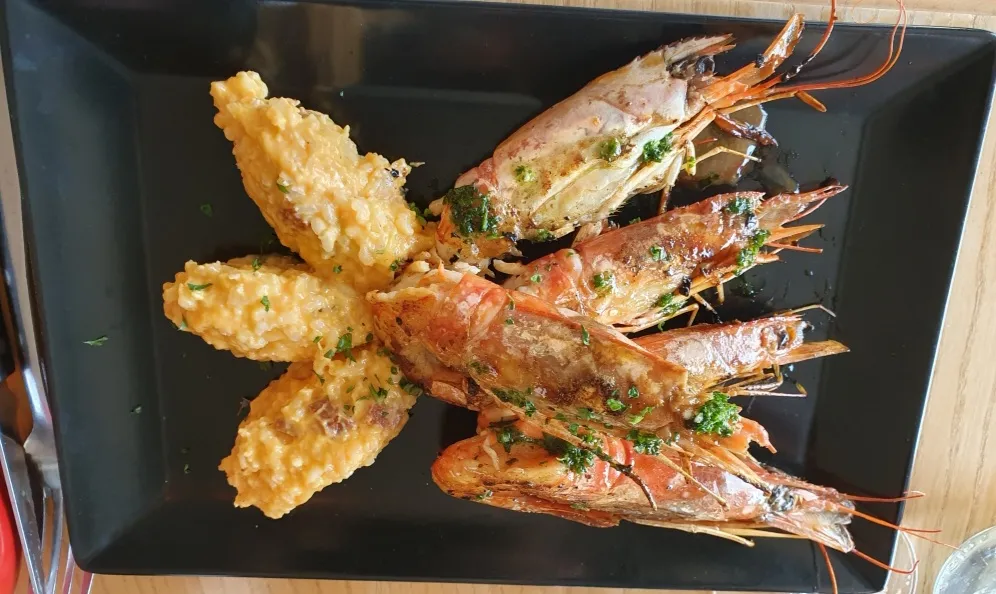 Gambas Grillées Risotto Crémeux Au Chorizo